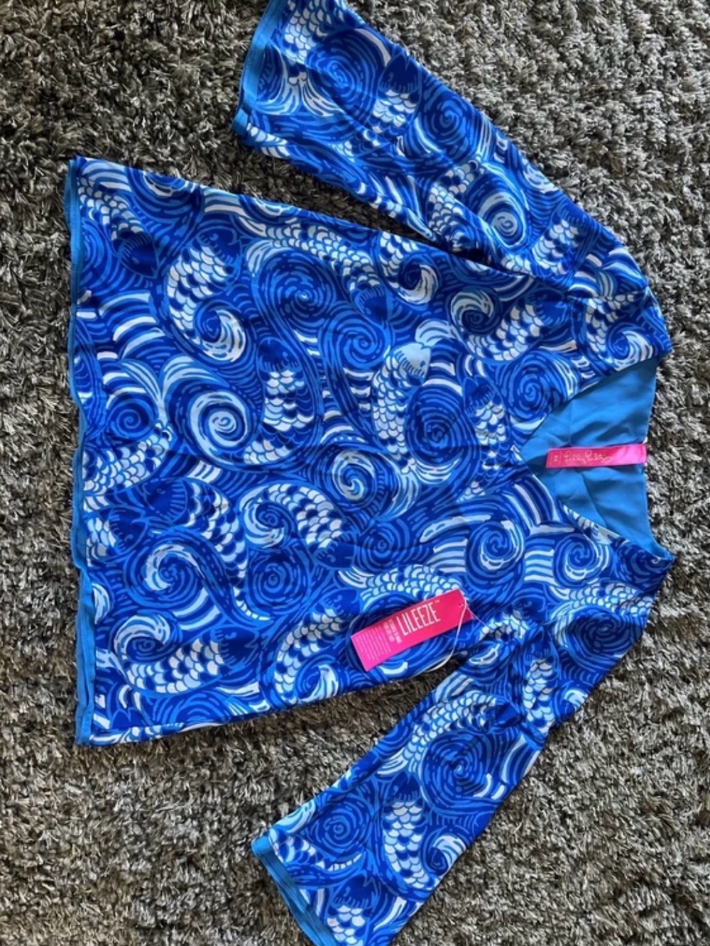 Lilly Pulitzer Blue Swirl Print Long Sleeve Top